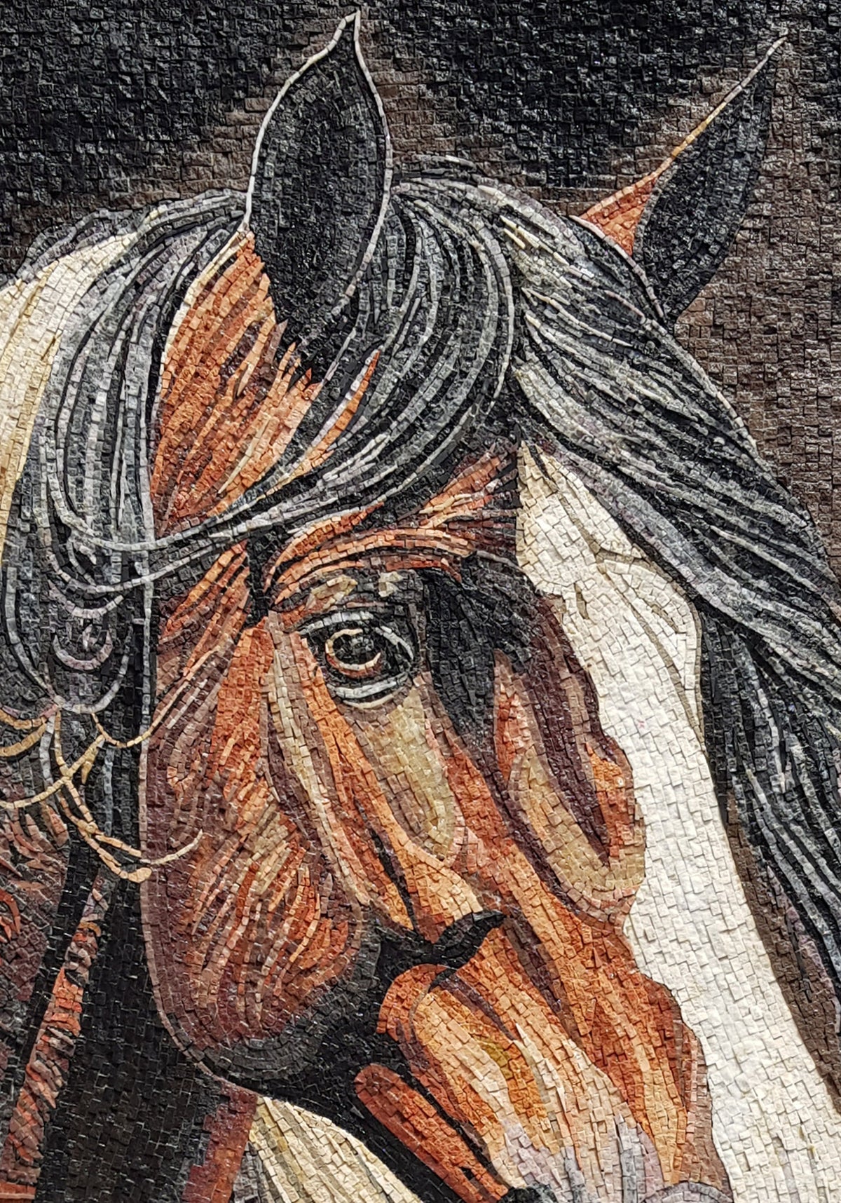 Handmade Horse Mosaic Tile Art: Marble Portrait (48” x 34")