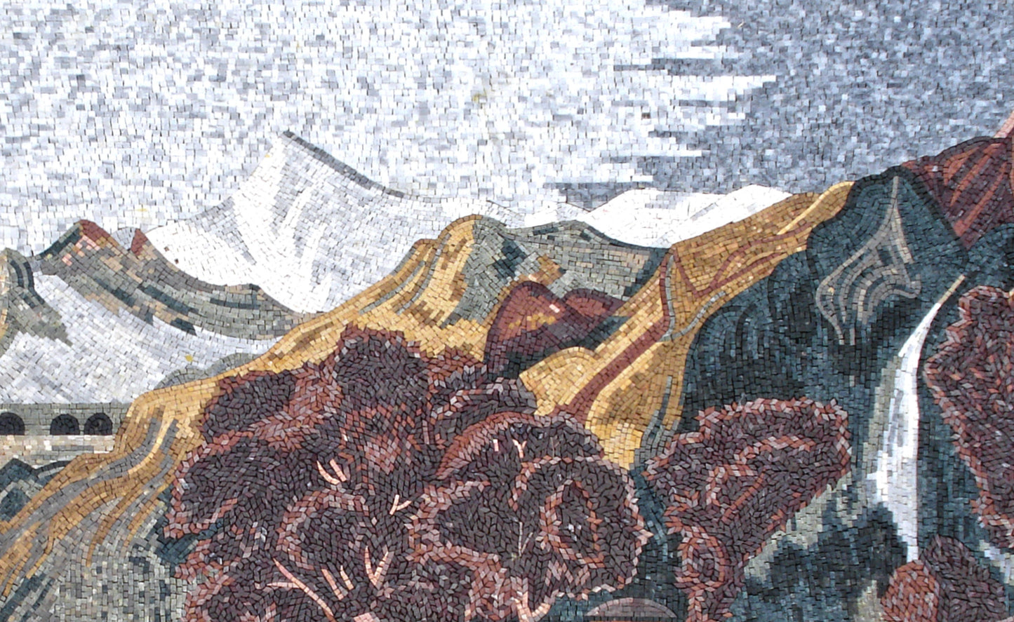 Handmade Marble Mosaic Tile: Mountain Waterfall Scenery
