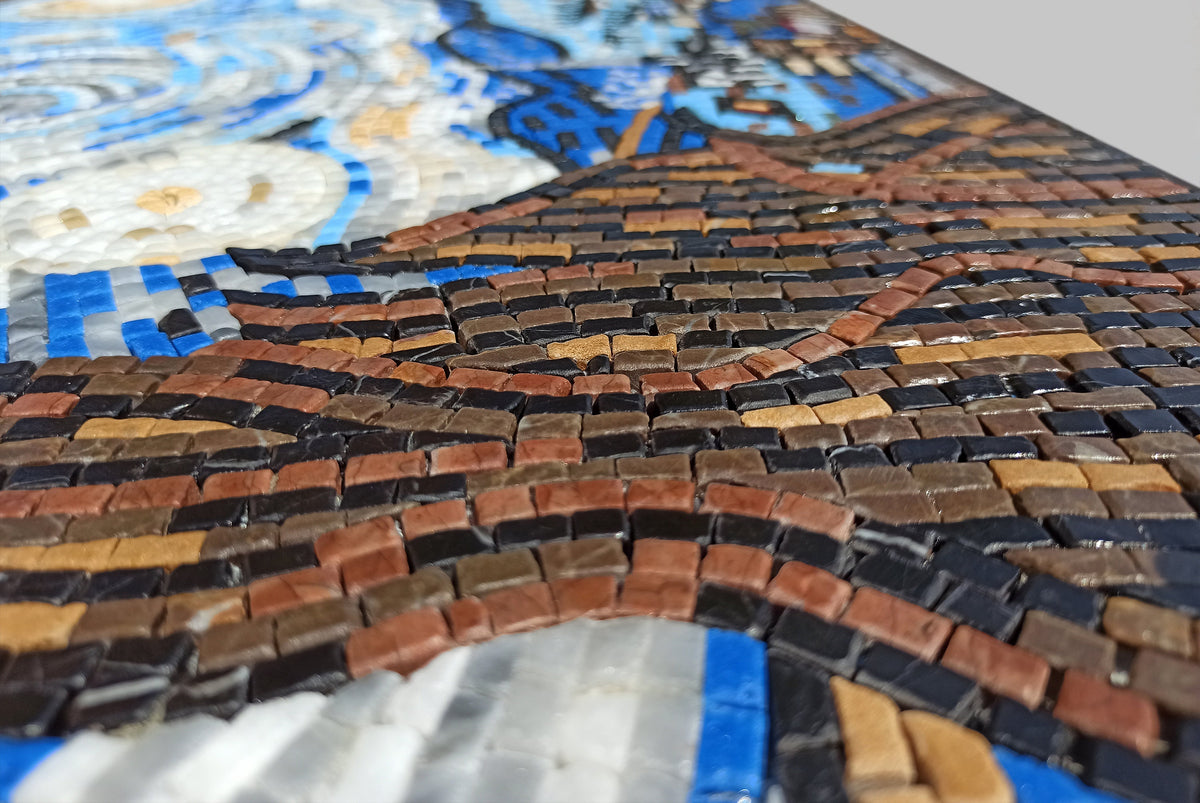 Handmade Marble Mosaic Art: Van Gogh Starry Night Landscape