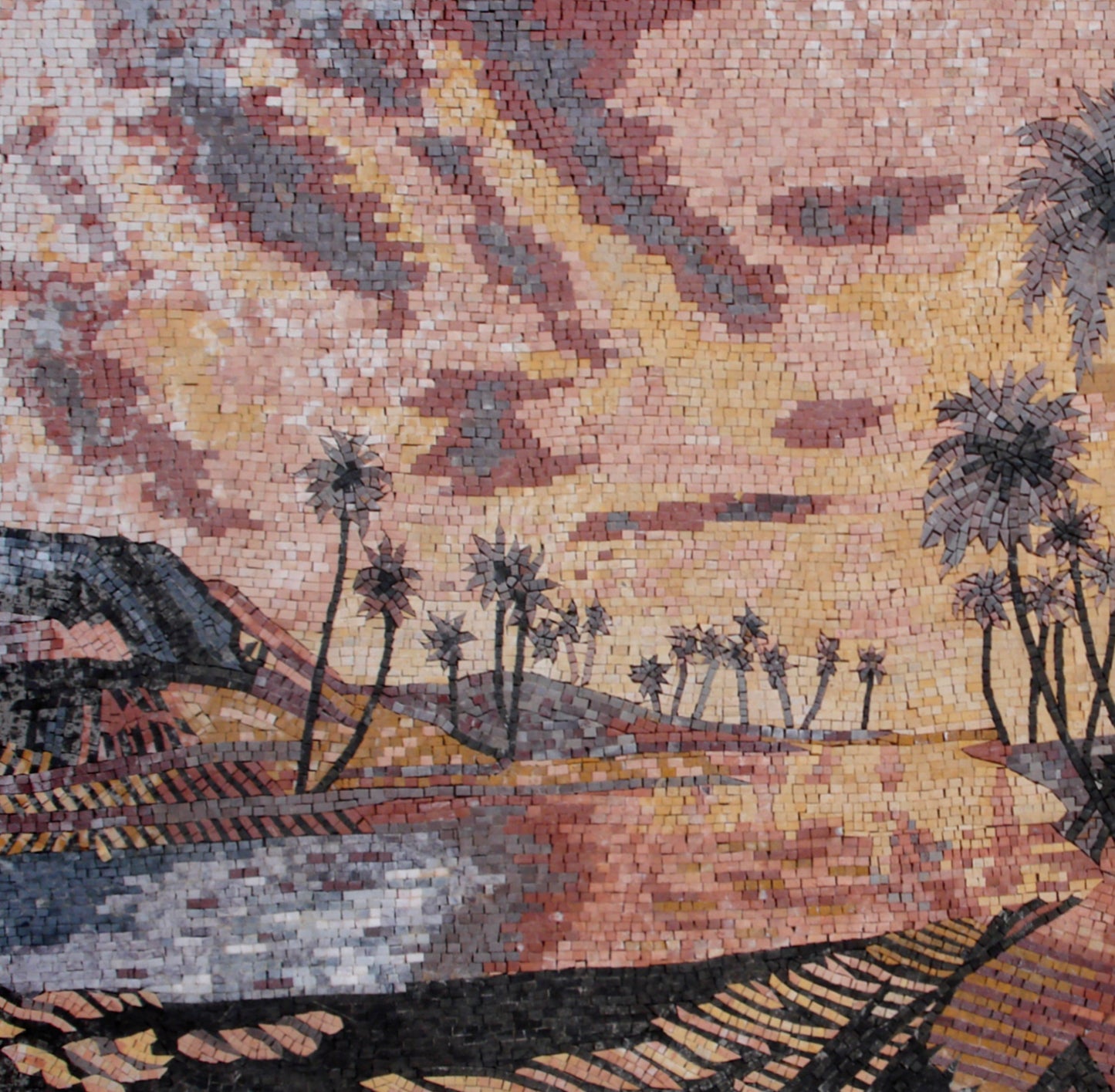 Handmade Desert Palm Tree Mosaic Tile Art: Interior/Exterior Decor (54” x 36")