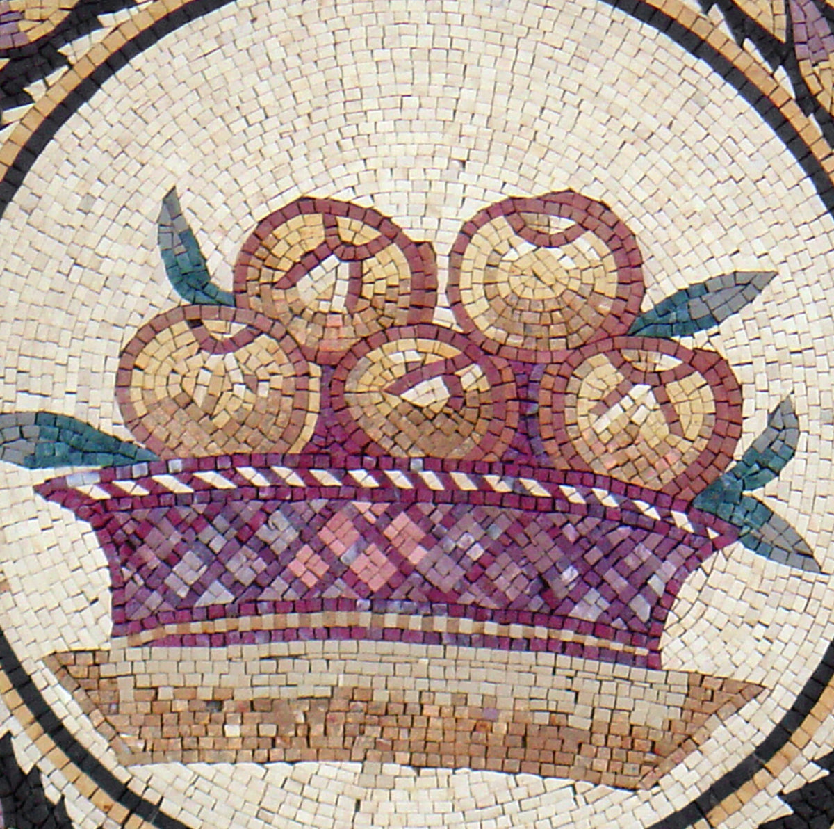 40" Handmade Fruit Basket Medallion Marble Mosaic Pattern Art Tile Stone Décor - Customization available