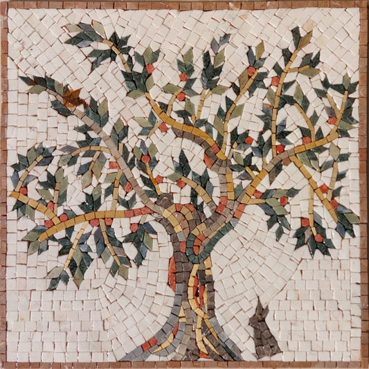 Olive Tree Backsplash Marble Mosaic Tiles. Customization. Handcrafted Roman Mosaics