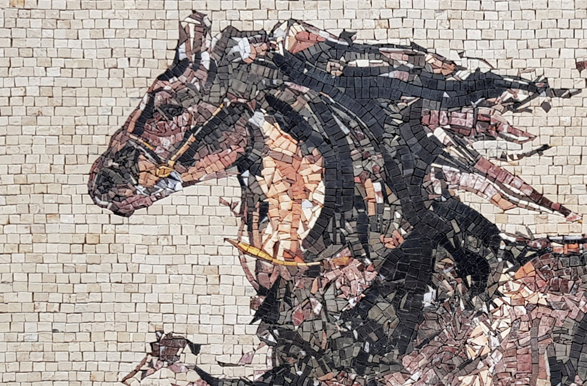 Handmade Horse Mosaic Tile Art: Marble Stone Animal Wall Decor