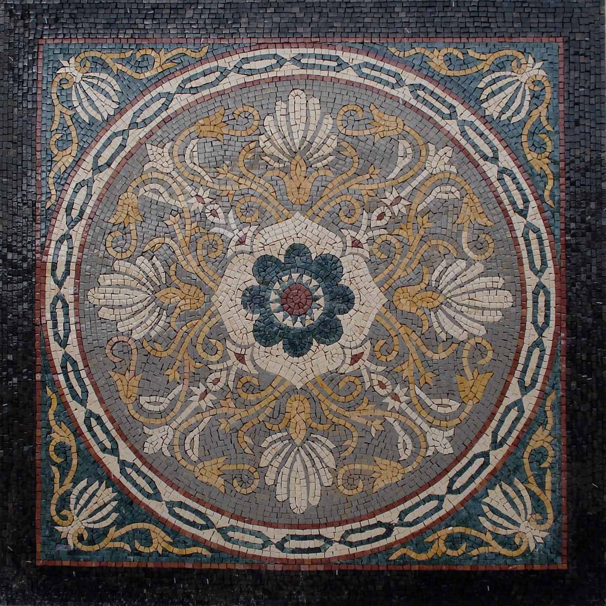 36" Floral Marble Mosaic Tile: Geometric Inlay Artwork