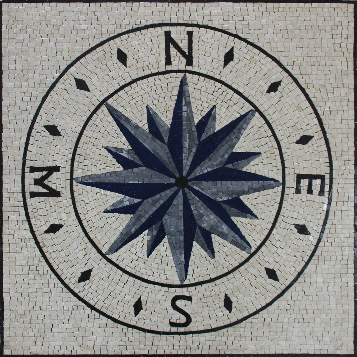36” Nautical Compass Rose Mosaic Tile: Indoor/Outdoor Floor Art