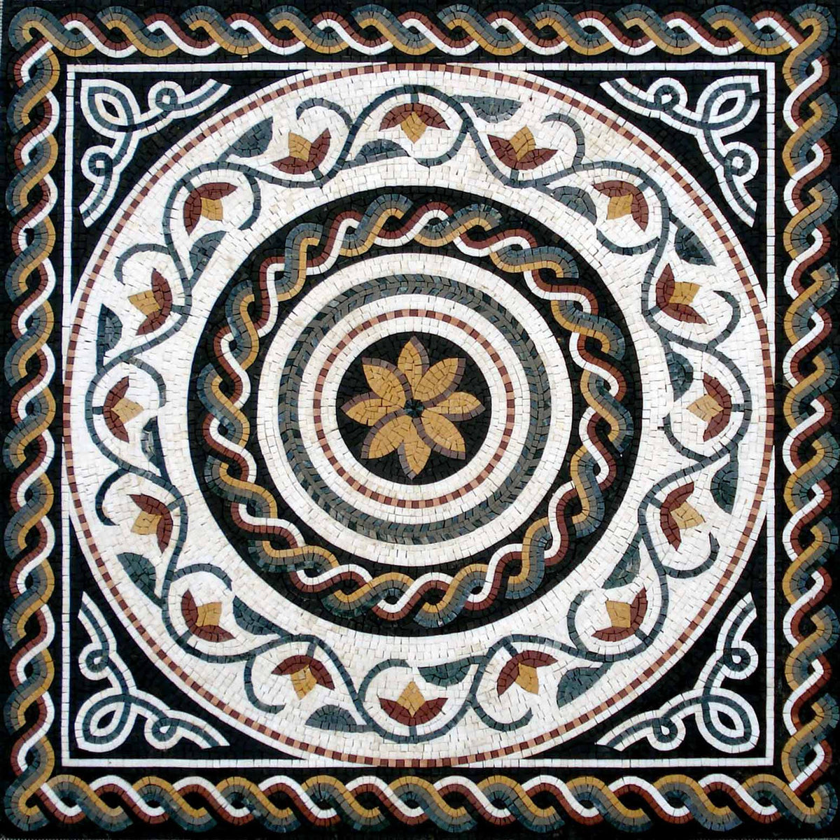48" Geometric Medallion Marble Mosaic Tile: Abstract Home Decor