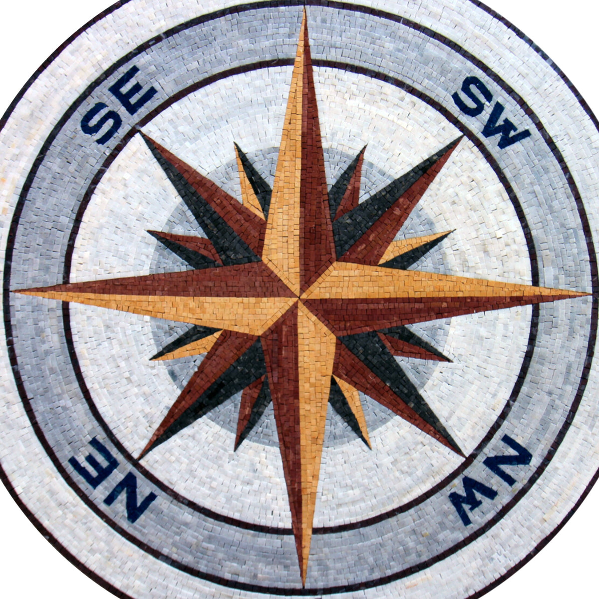 Semper Fi Elegance - 36" Handmade Marines Rose Compass Round Marble Mosaic Art Tile - Customization available