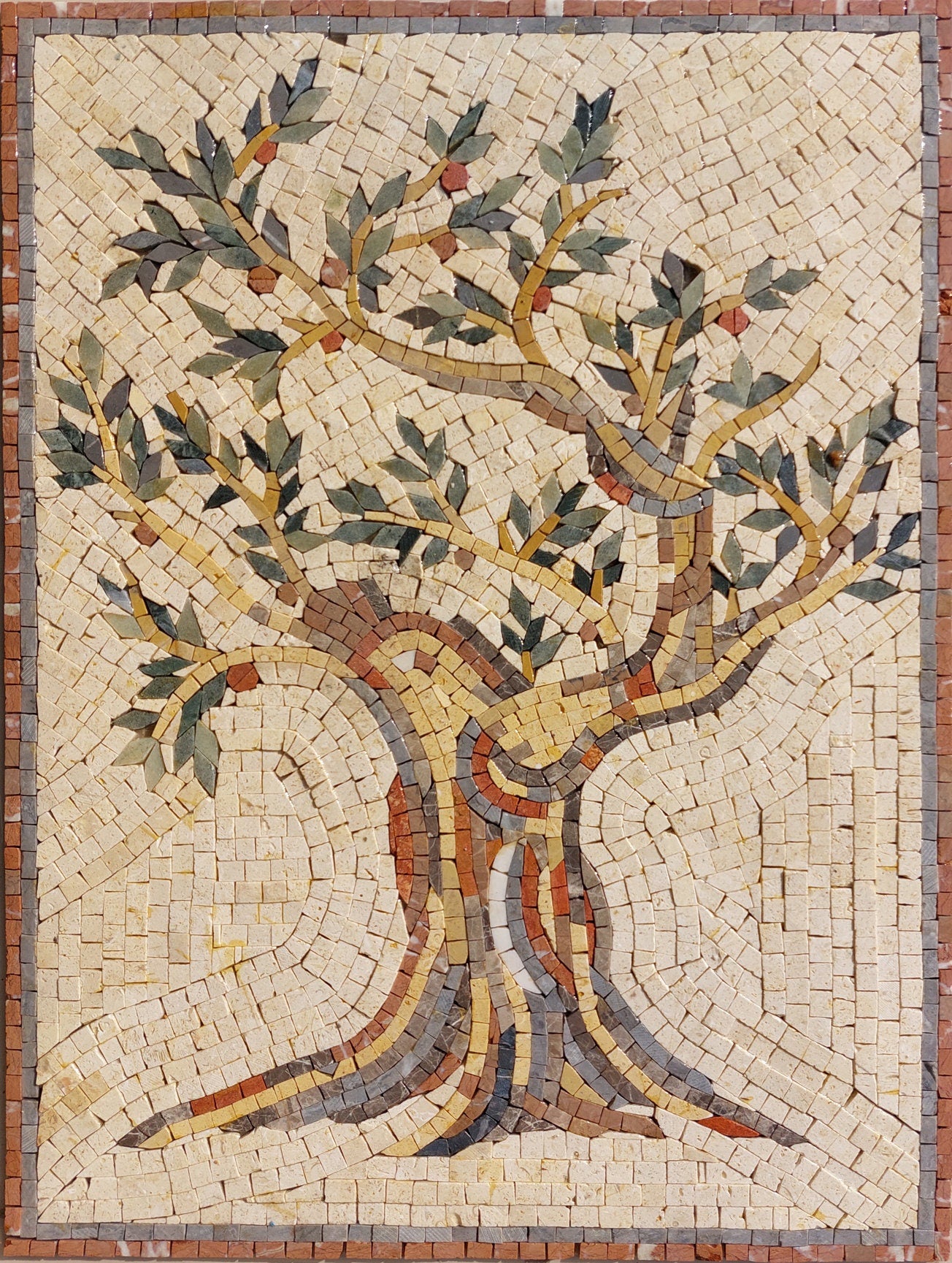 Olive Tree Backsplash Marble Mosaic Tiles. Customization. Handcrafted Roman Mosaics