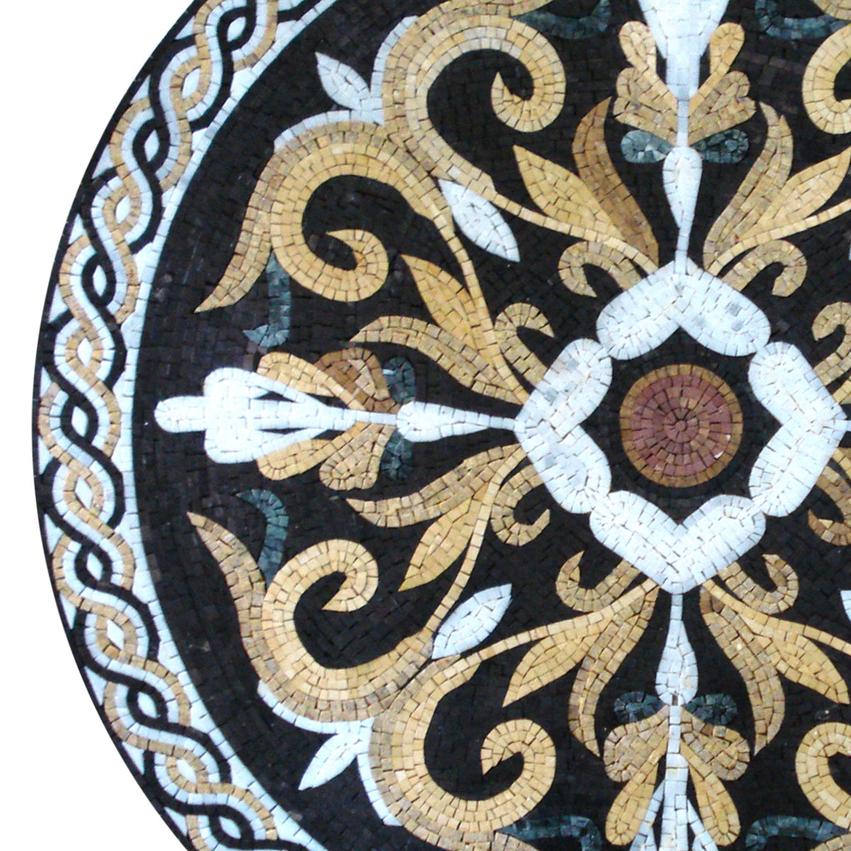 Captivating Fiery Flower with Greek Wave Border Mosaic Medallion - Customization available