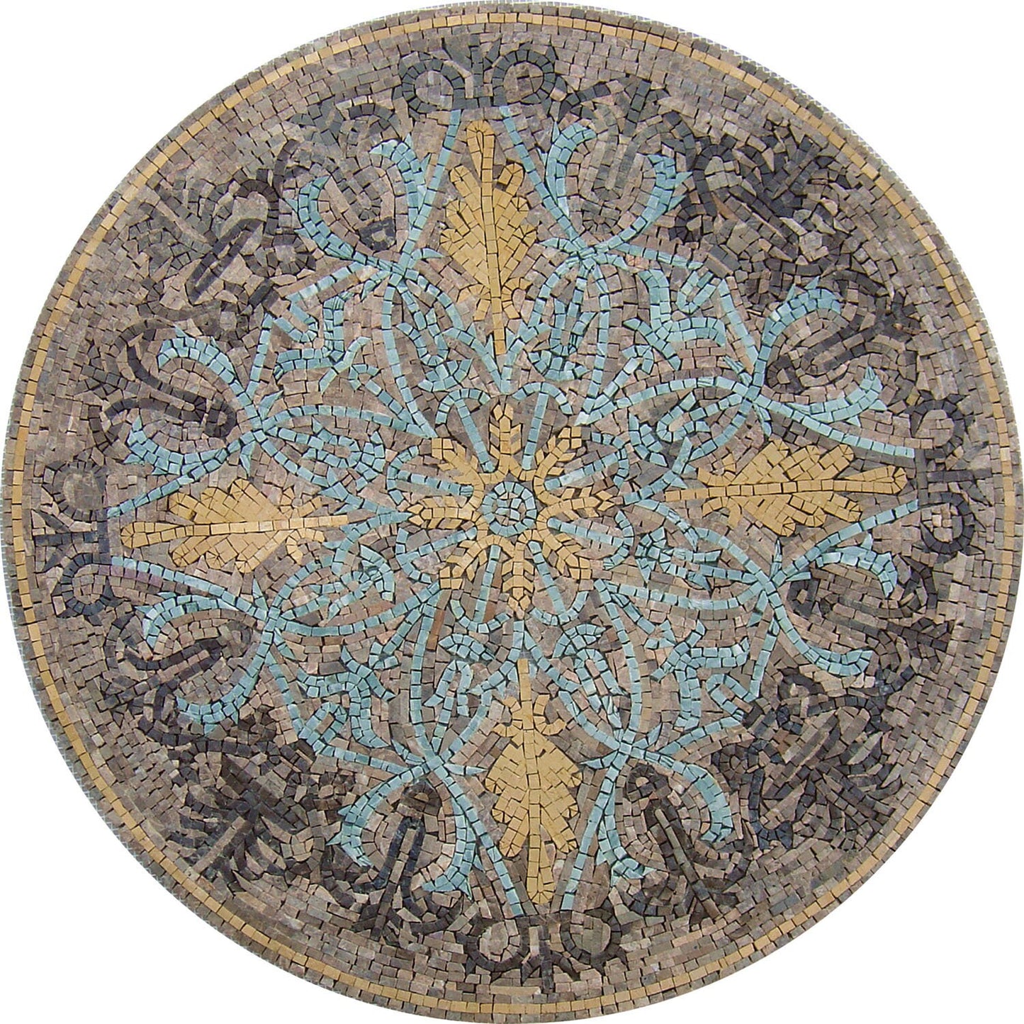 Handcrafted Marble Mosaic Medallion Art Tile - 32" Natural Tesserae