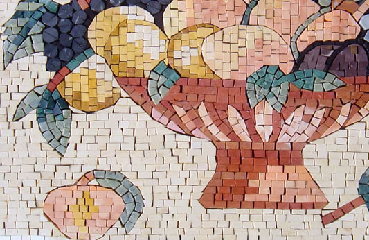 Handmade Fruit Basket Marble Mosaic Tile Backsplash (30” x 20”)