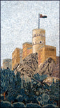 Handmade Fort Mosaic Tile Art: Stone Castle Wall Decor (52” x 28”)