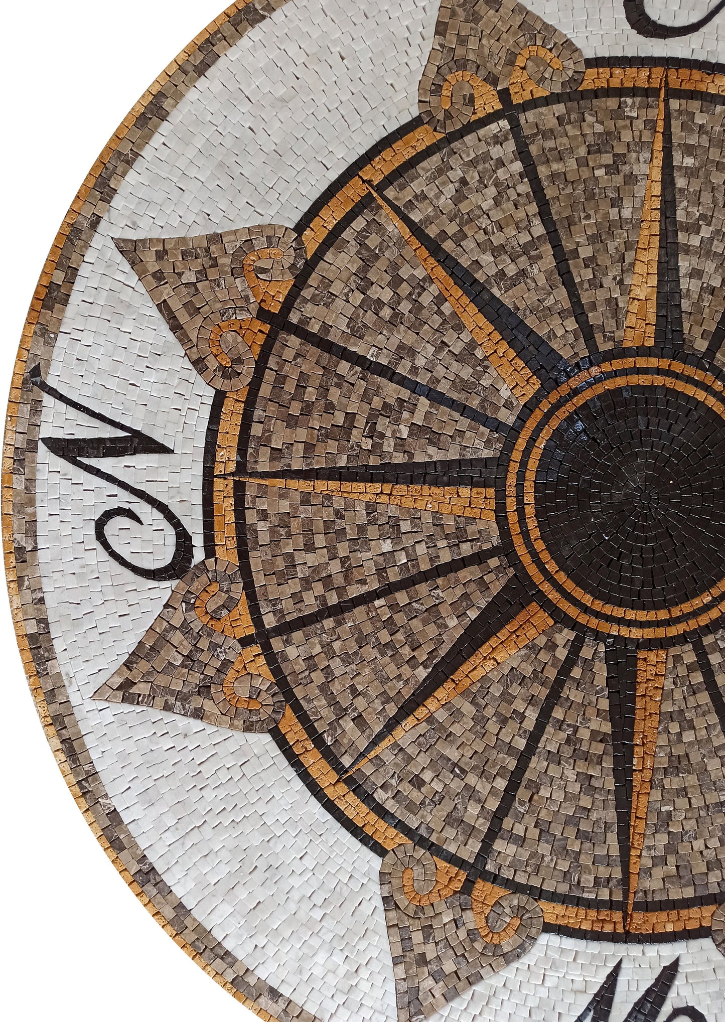 Nautical Compass Rose Mosaic Tile: Handmade Marble Medallion (32" Diameter)