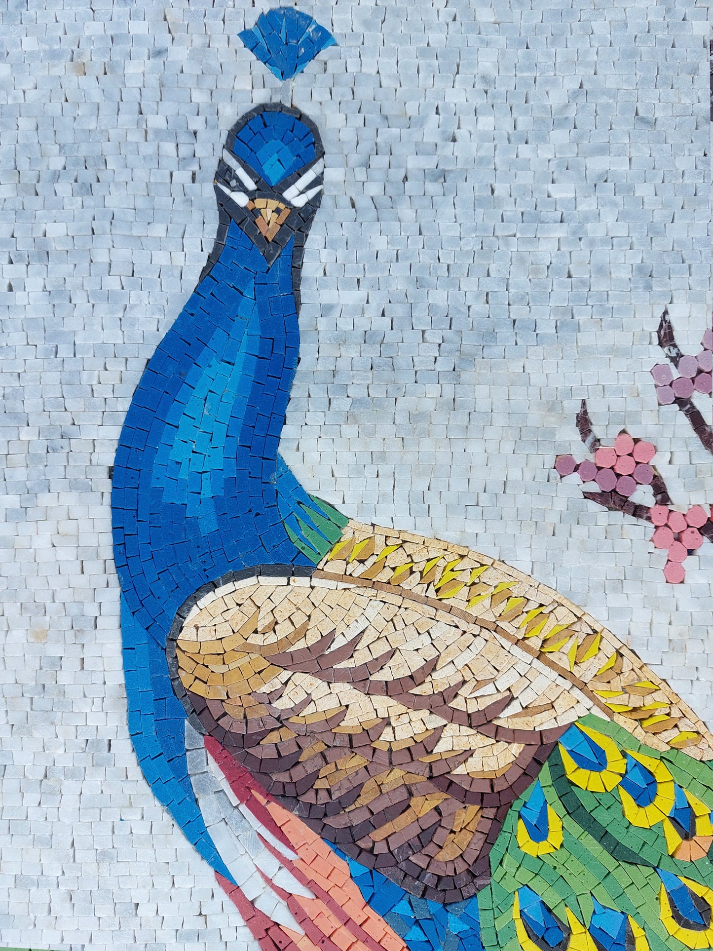 Handmade Peacock Mosaic Tile Art: Interior Wall Decor (56” x 40”)