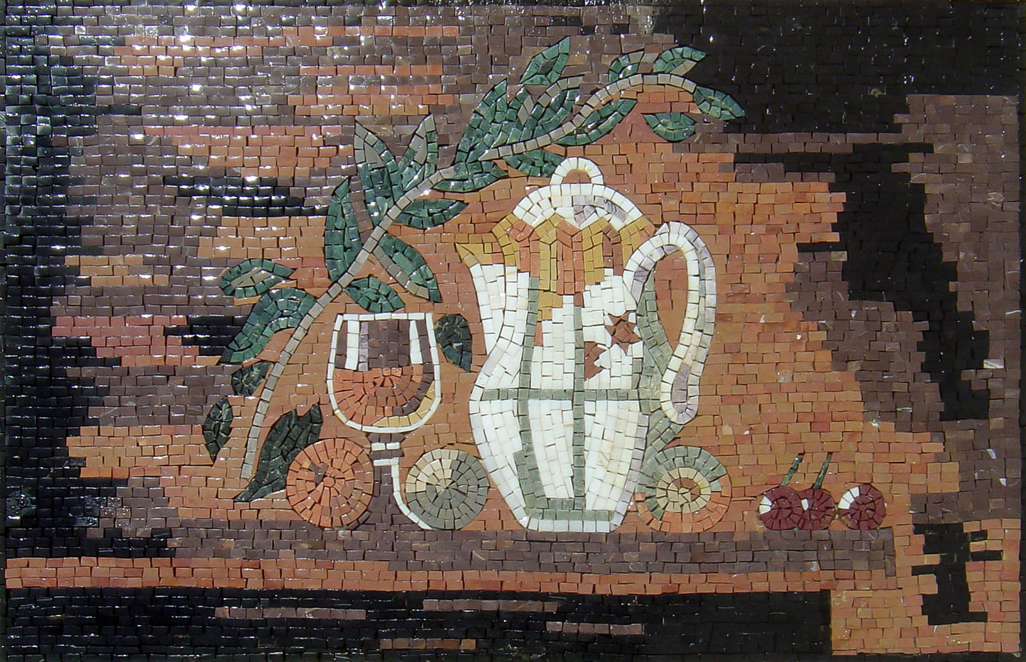 Handmade Still Life Mosaic Tile Art: Champagne Glass & Ceramic Pot
