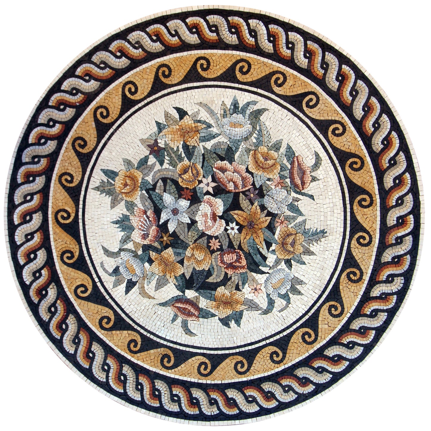 Handmade Floral Medalion Marble Mosaic Inlay Art Stone Tile Decor