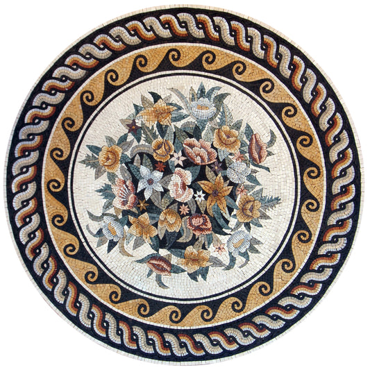 Handmade Floral Medalion Marble Mosaic Inlay Art Stone Tile Decor