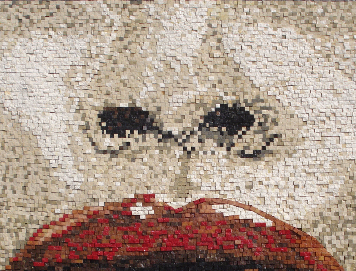Handmade Lips Mosaic Backsplash: Red Kissing Lips Tile Art (36” x 28”)