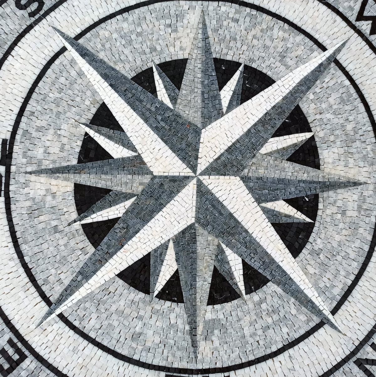 MOSAIC DESIGN - Monochrome Nautical Compass Mosaic Medallion Tile Arts - Customization available