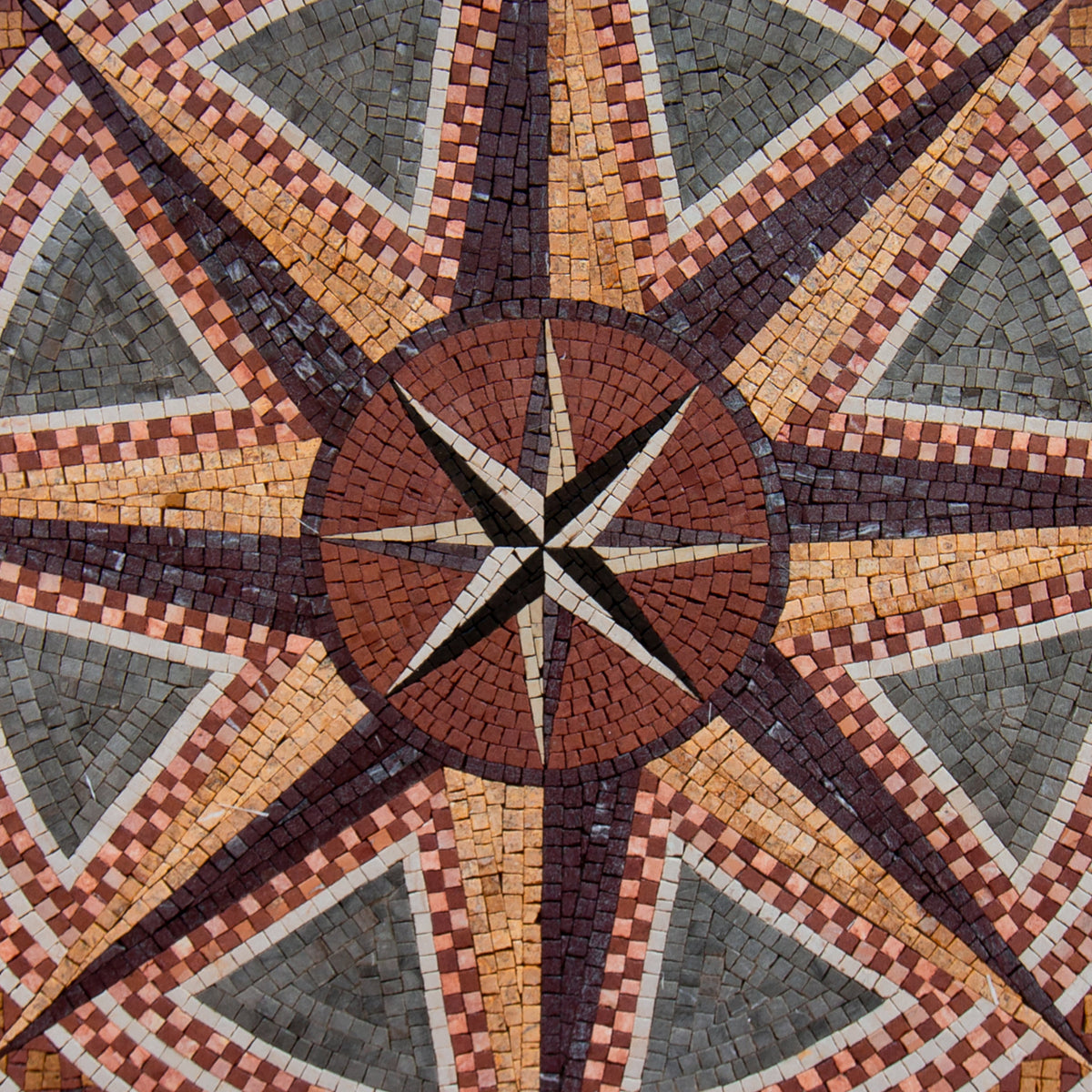 Maritime Eleganc - 32" Handmade Nautical Rose Compass Round Mosaic Art Tile - Customization available