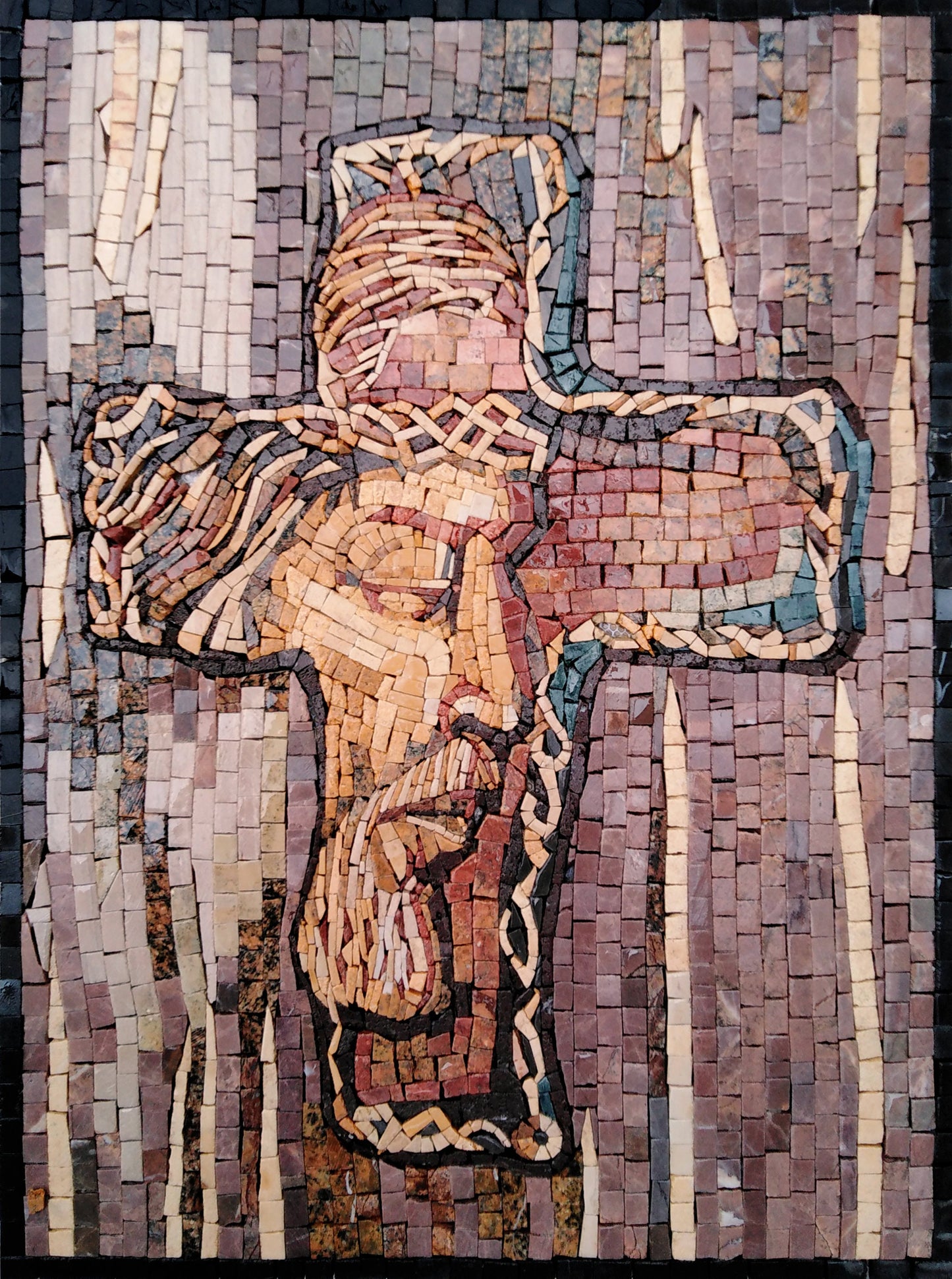 Handmade Jesus and Cross Mosaic Art: Marble Stone Tiles (20x16)