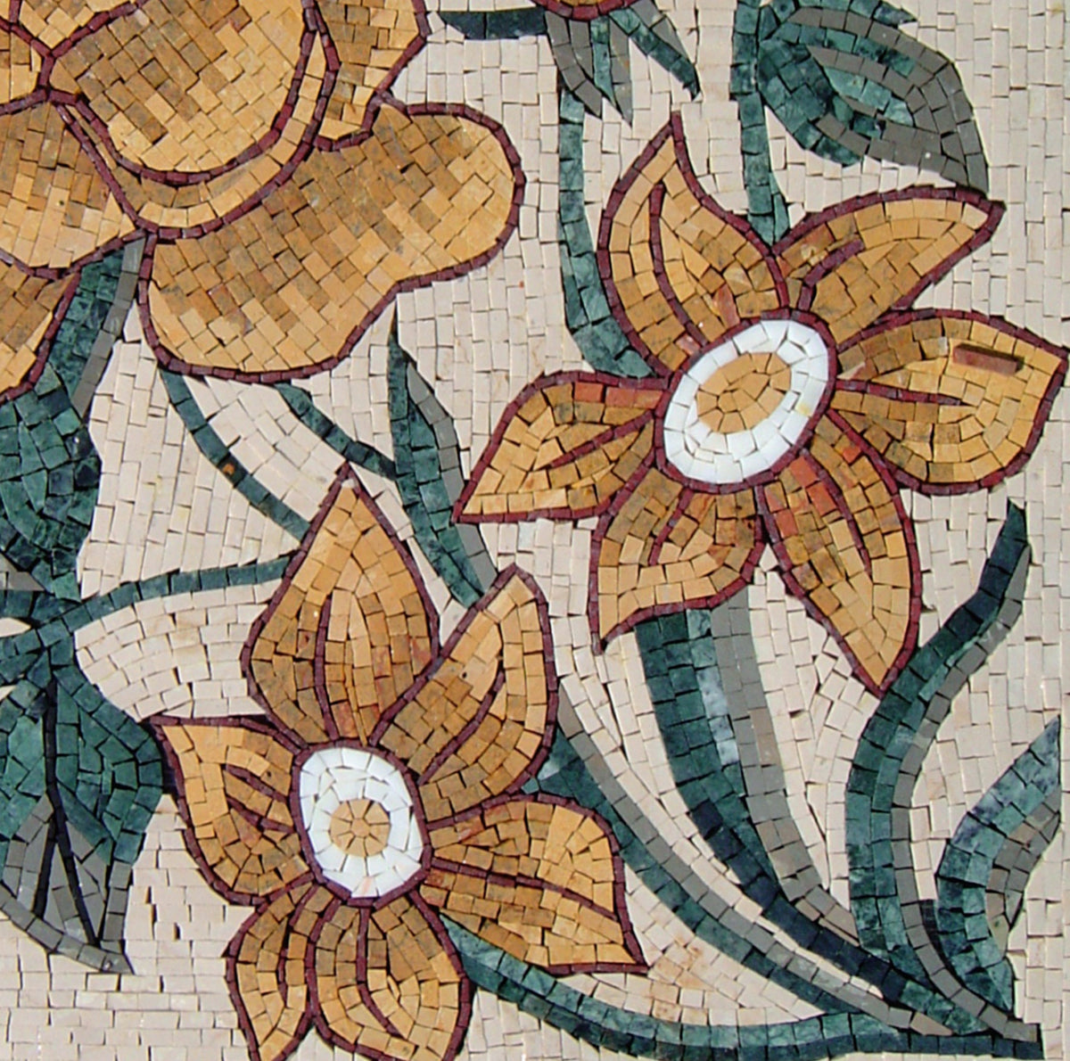 Handmade Marble Mosaic Flower Art: Vine Wall Decor Tile (36x36)