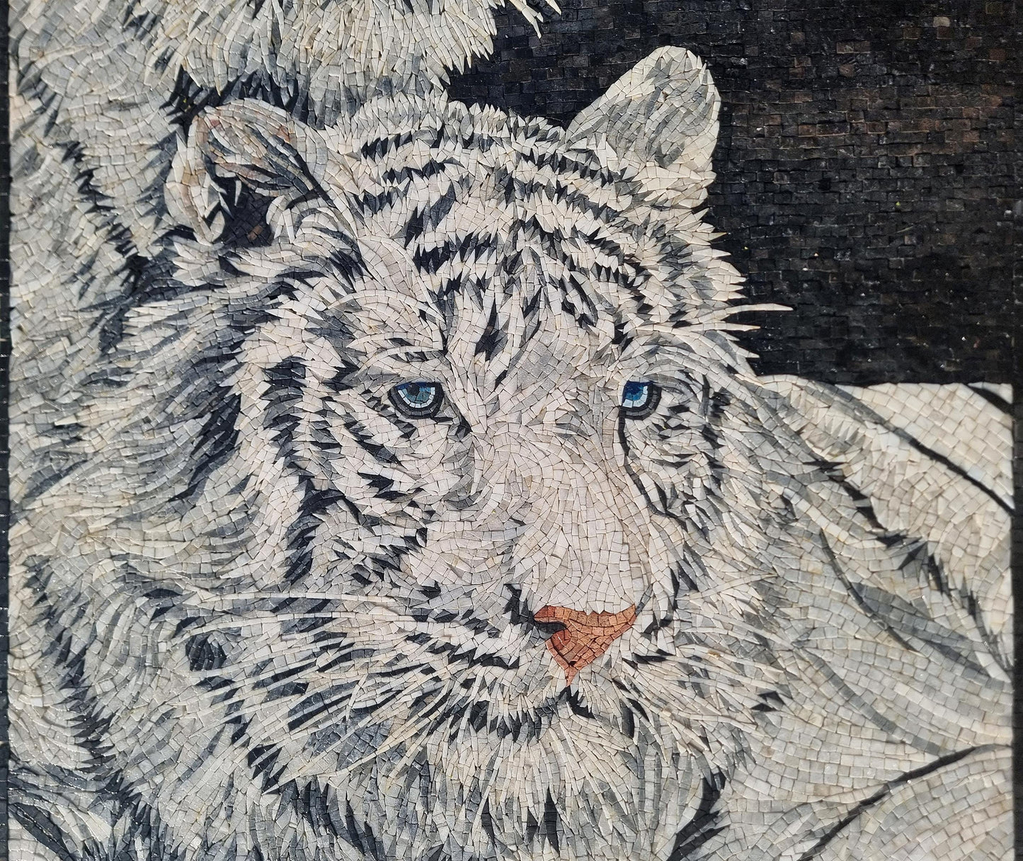 Handmade White Tiger Mosaic Tile Art: Interior Wall Decor