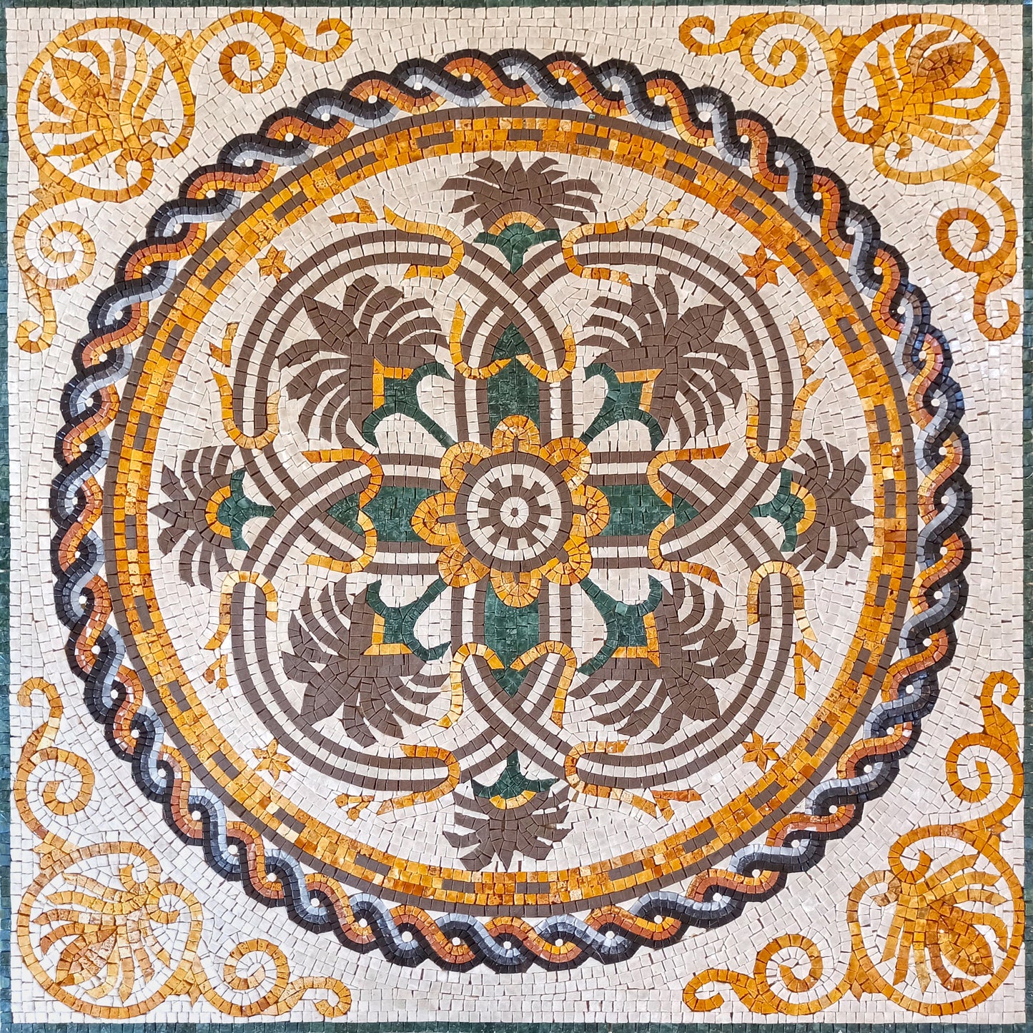 Handmade Geometric Marble Mosaic Tile: 36" Square Floor & Wall Decor