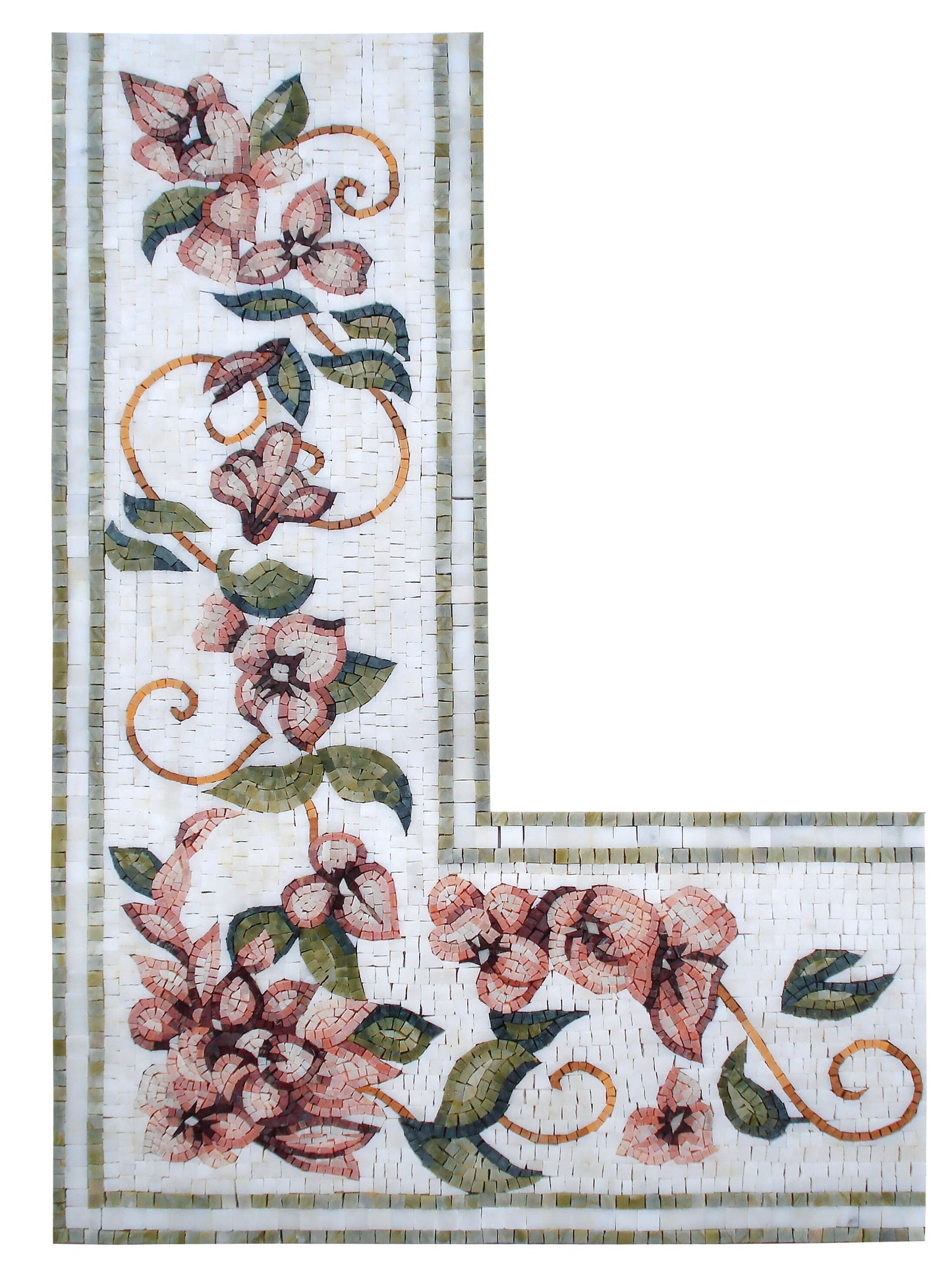 Floral Mosaic Tile Border: Botanical Bathroom Wall Decor, 12"