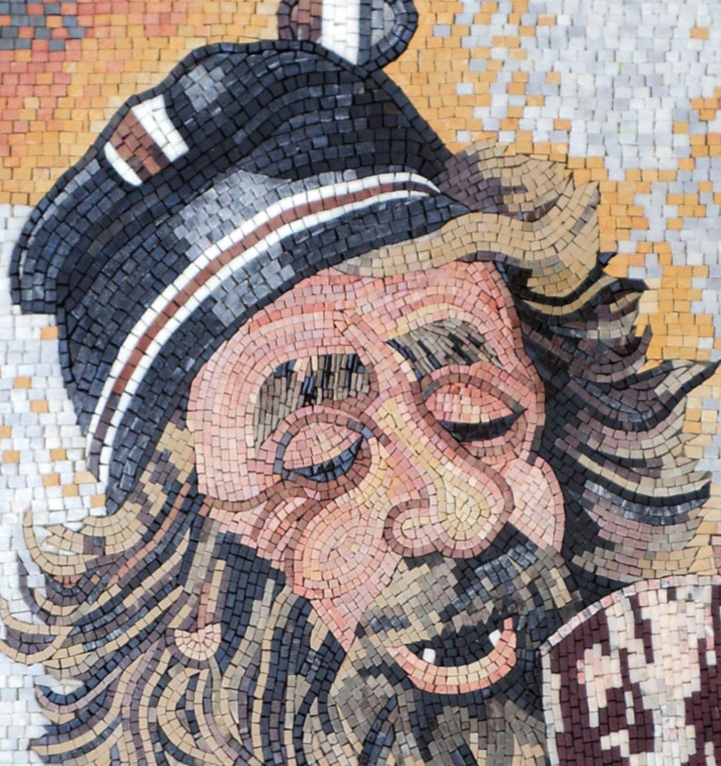 Handmade Mosaic Mural: Man Drinking Wine - Stone Tile Art (40” x 28")