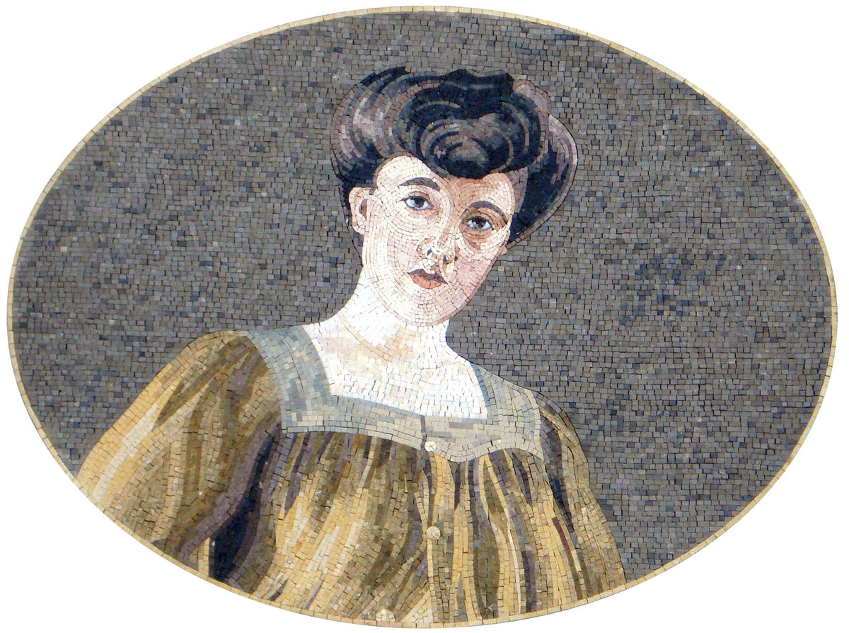 Handmade Edwardian Lady Marble Mosaic Tile Art: 52” x 32”