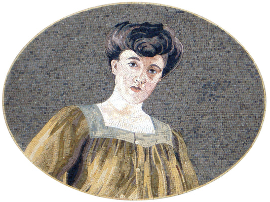 Handmade Edwardian Lady Marble Mosaic Tile Art: 52” x 32”