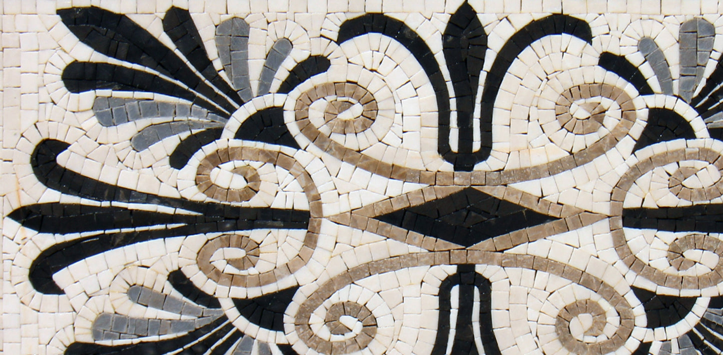 Handmade Geometric Marble Mosaic Tile: Hallway Medallion, 24”