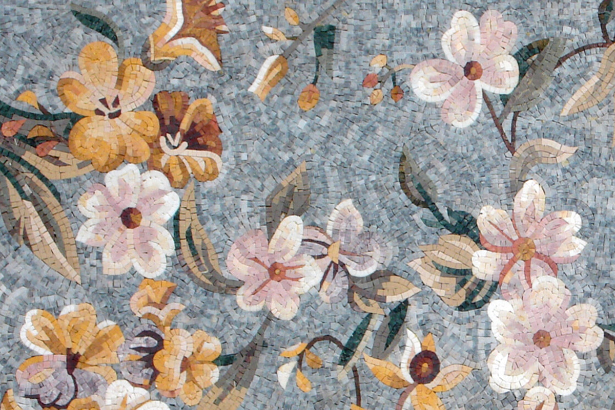 Floral Mosaic Rug: Handmade Natural Stone Art Carpet