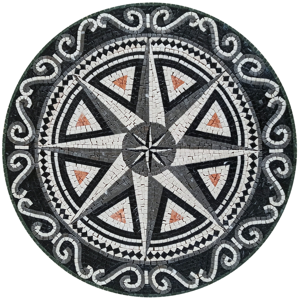 Handmade Compass Marble Mosaic Tile Art: Bathroom/Pool Medallion (36" Diameter)