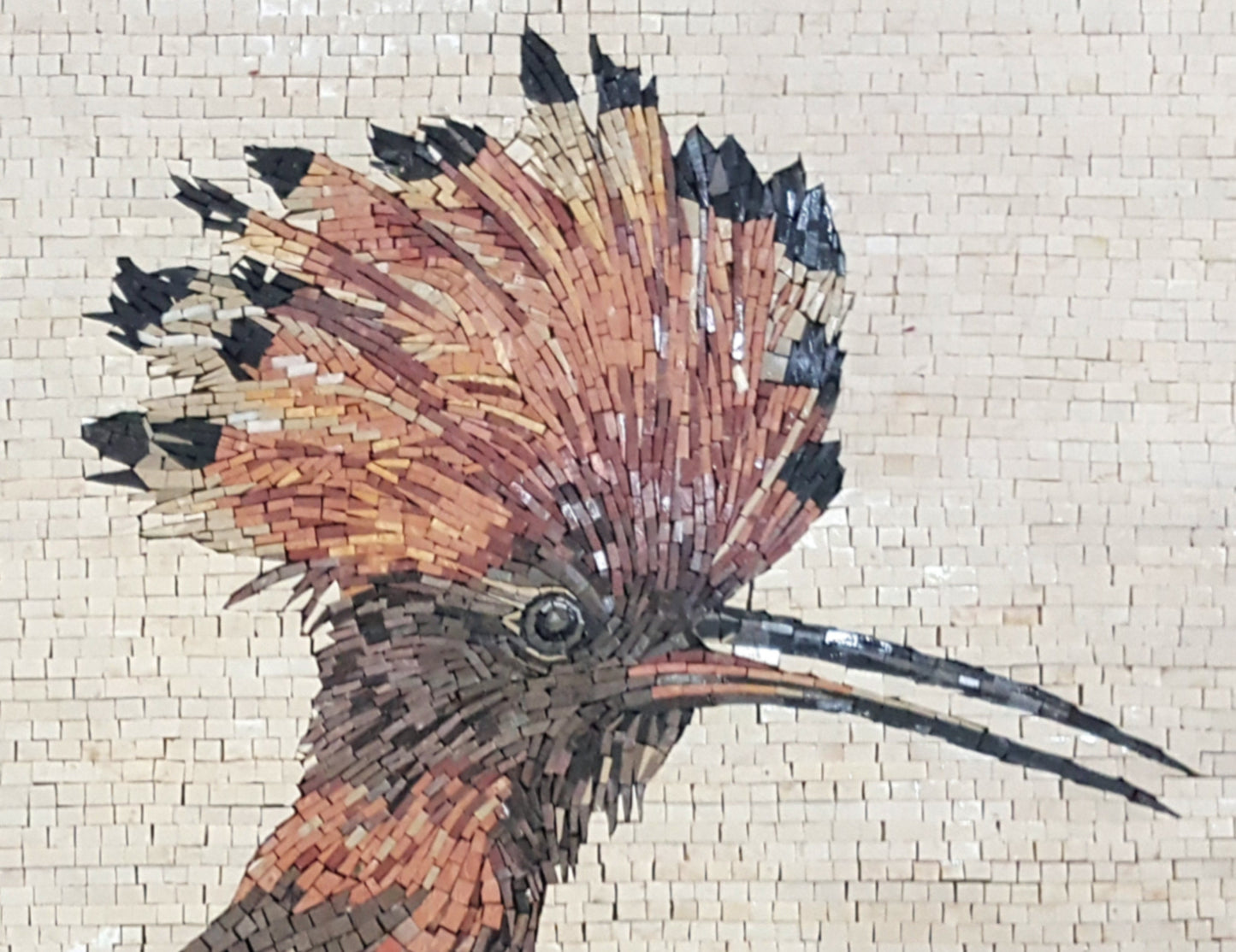 Eurasian Hoopoe Mosaic Mural: Handmade Stone Bird Wall Art (34" x 24")