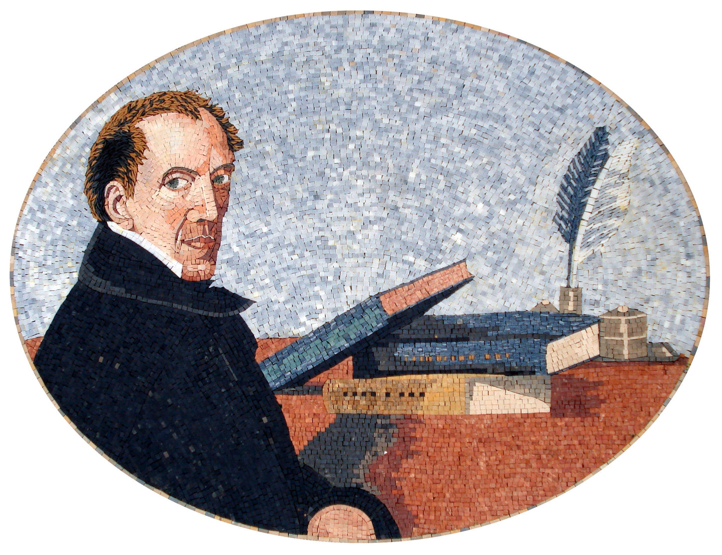 Handmade Scholar Portrait Marble Mosaic Tile Art (52” x 32")