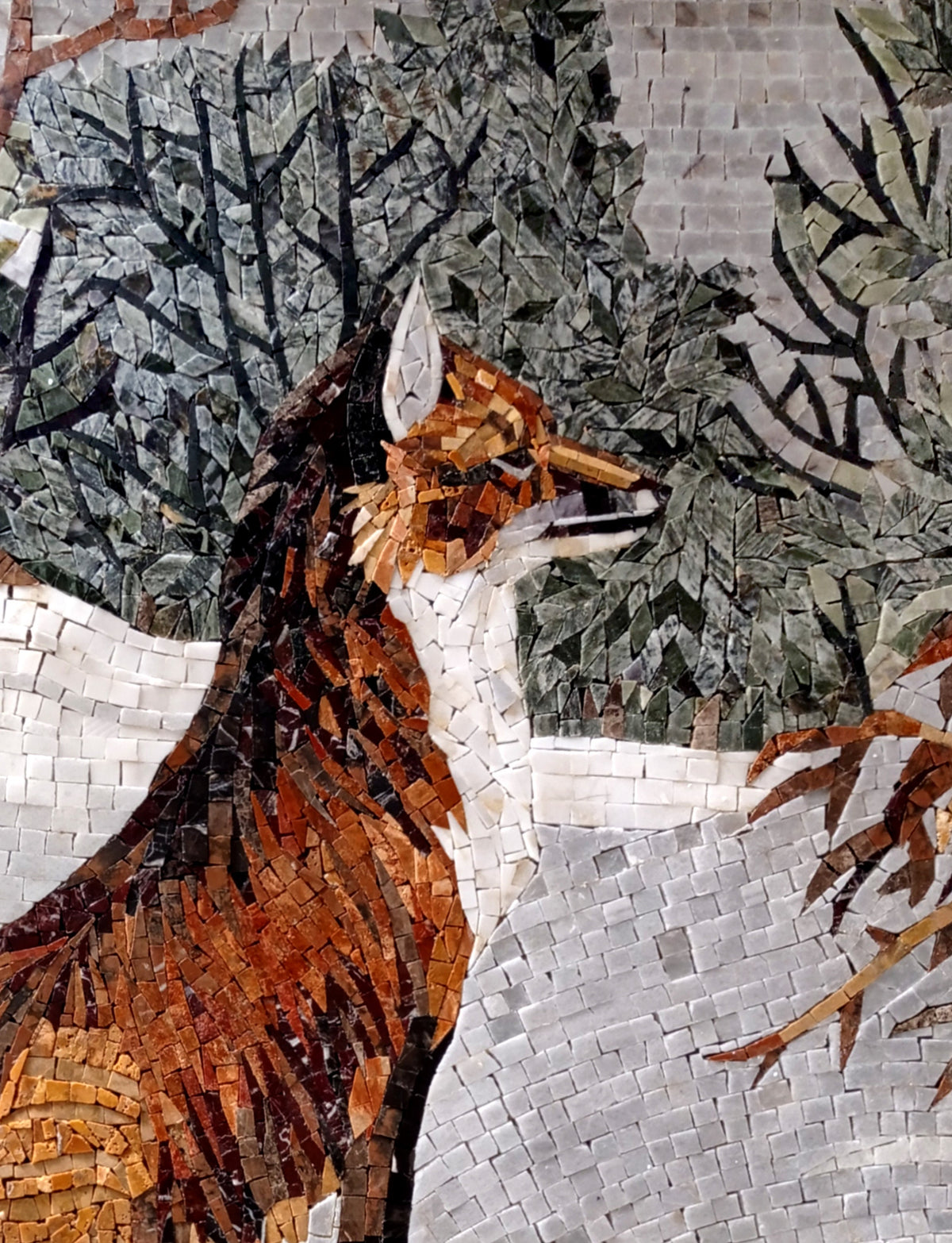 Handmade Fox Mosaic Tile Art: Snowy Wildlife Decor (40x32")