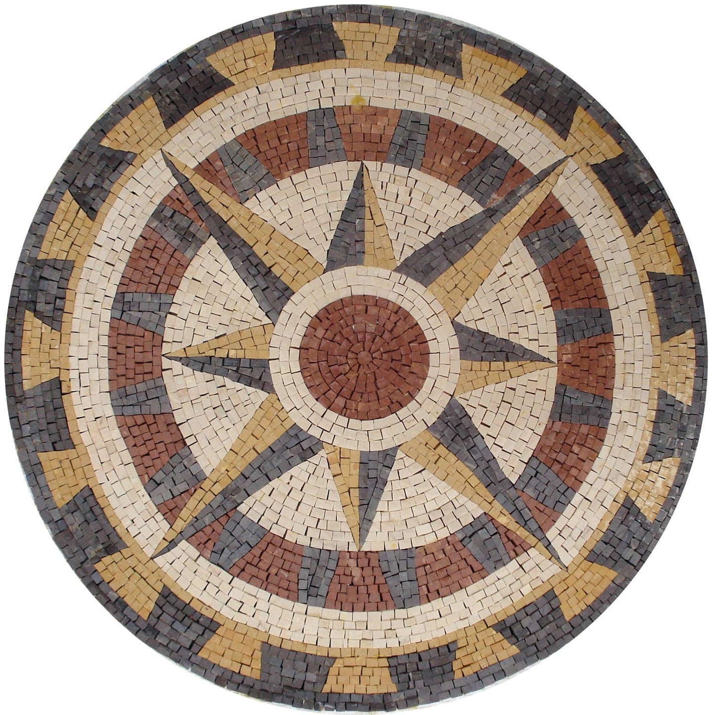 Handmade Compass Rose Marble Mosaic Medallion - Nautical Flooring Tile