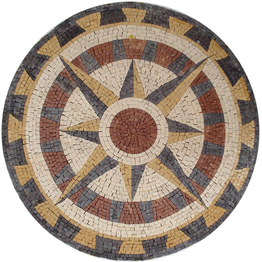 Handmade Compass Rose Marble Mosaic Medallion - Nautical Flooring Tile