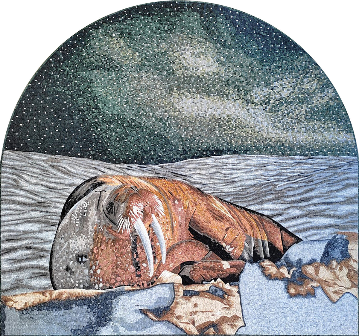 Handmade Walrus Mosaic Tile: Sea Animal Wall Art (84” x 80”)