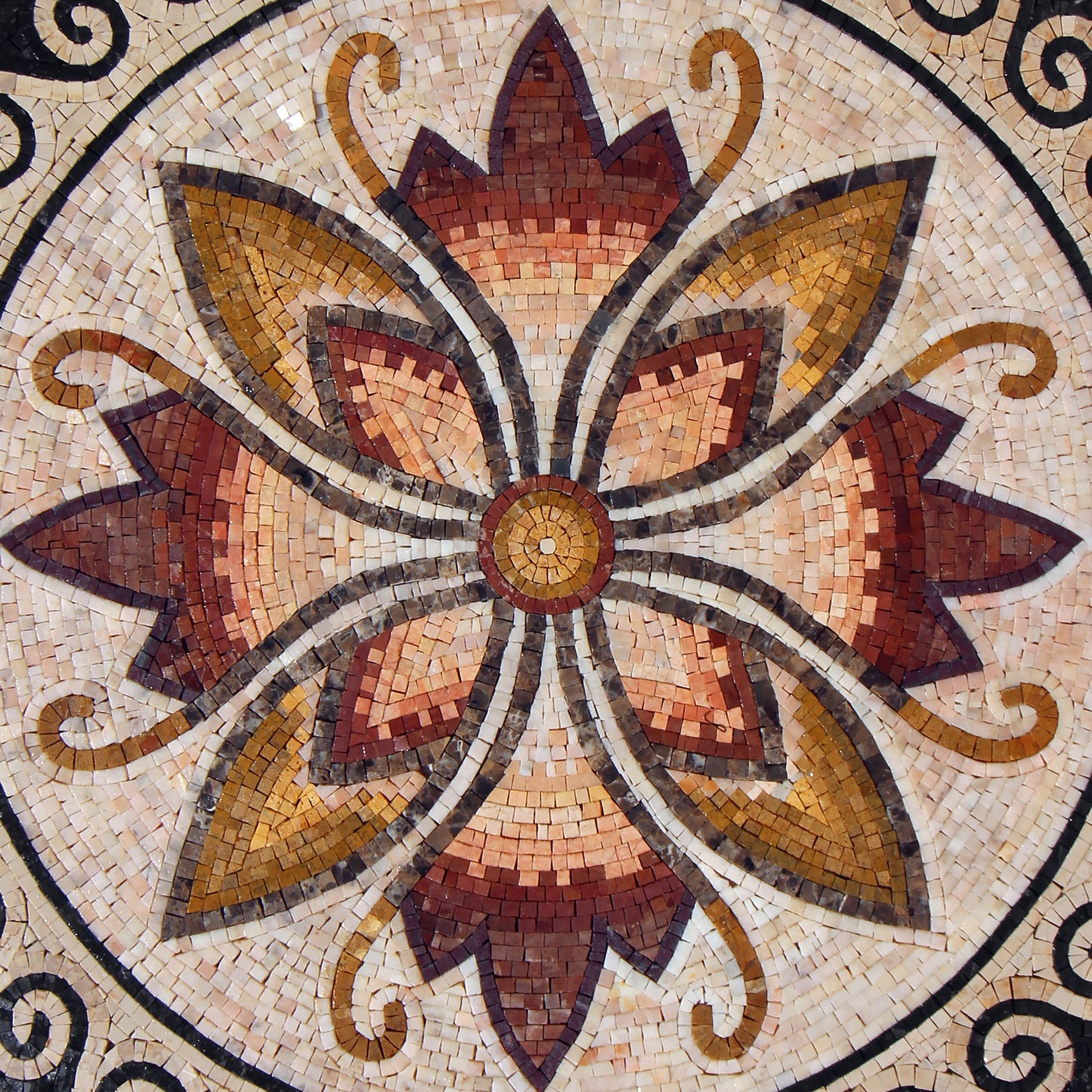 24" Fiery Flower with A Greek Wave Border Mosaic Medallion - Customization available