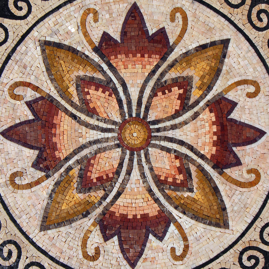 24" Fiery Flower with A Greek Wave Border Mosaic Medallion - Customization available