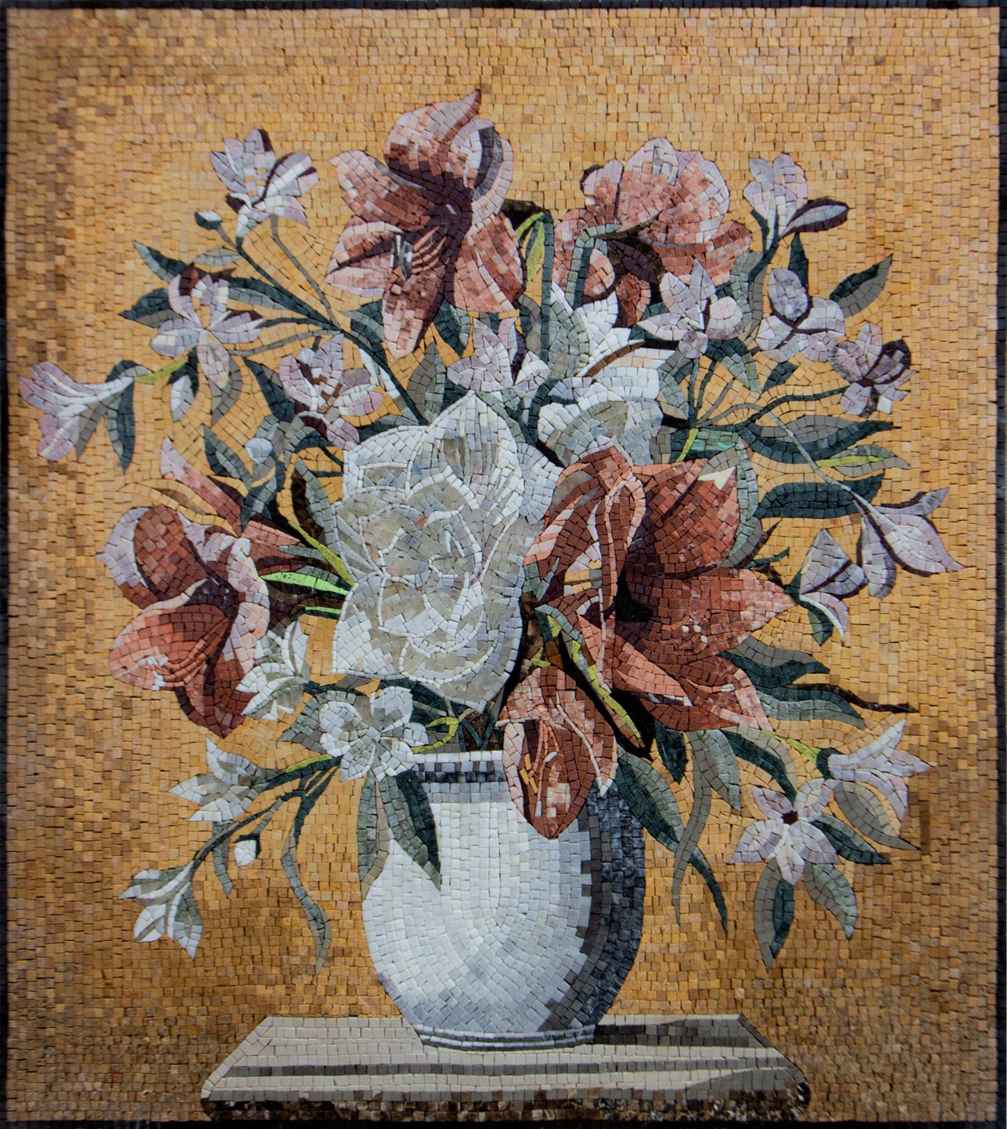 COLORFUL FLOWER ART- Handmade Flowers Vase Bouquet Mosaic Wall Artwork