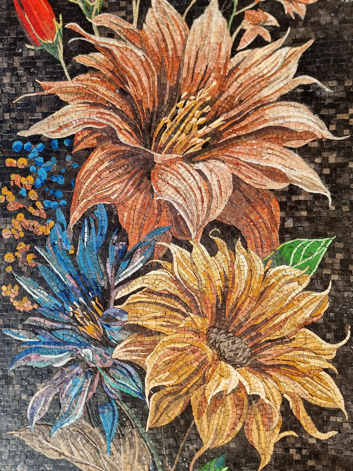 Handmade Floral Marble Mosaic Wall Art (48x24) - Custom Colors