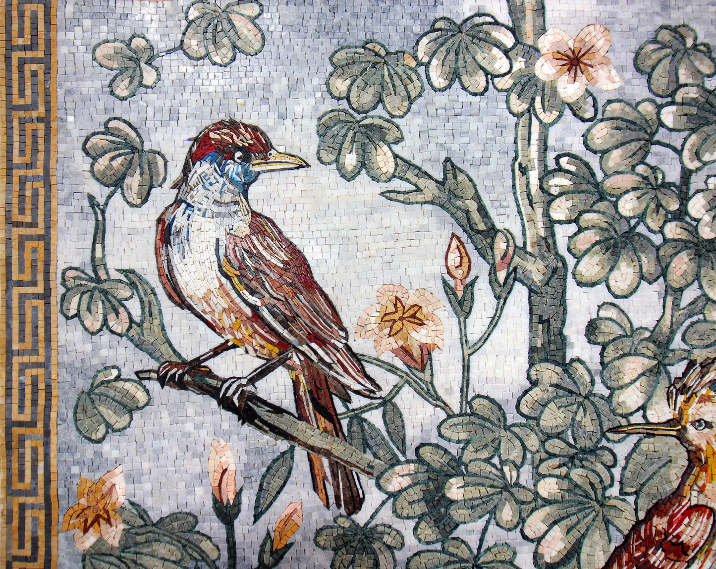 Handmade Bird Mosaic Tile: Hoopoe & Kingfisher Floral Art (40x40")