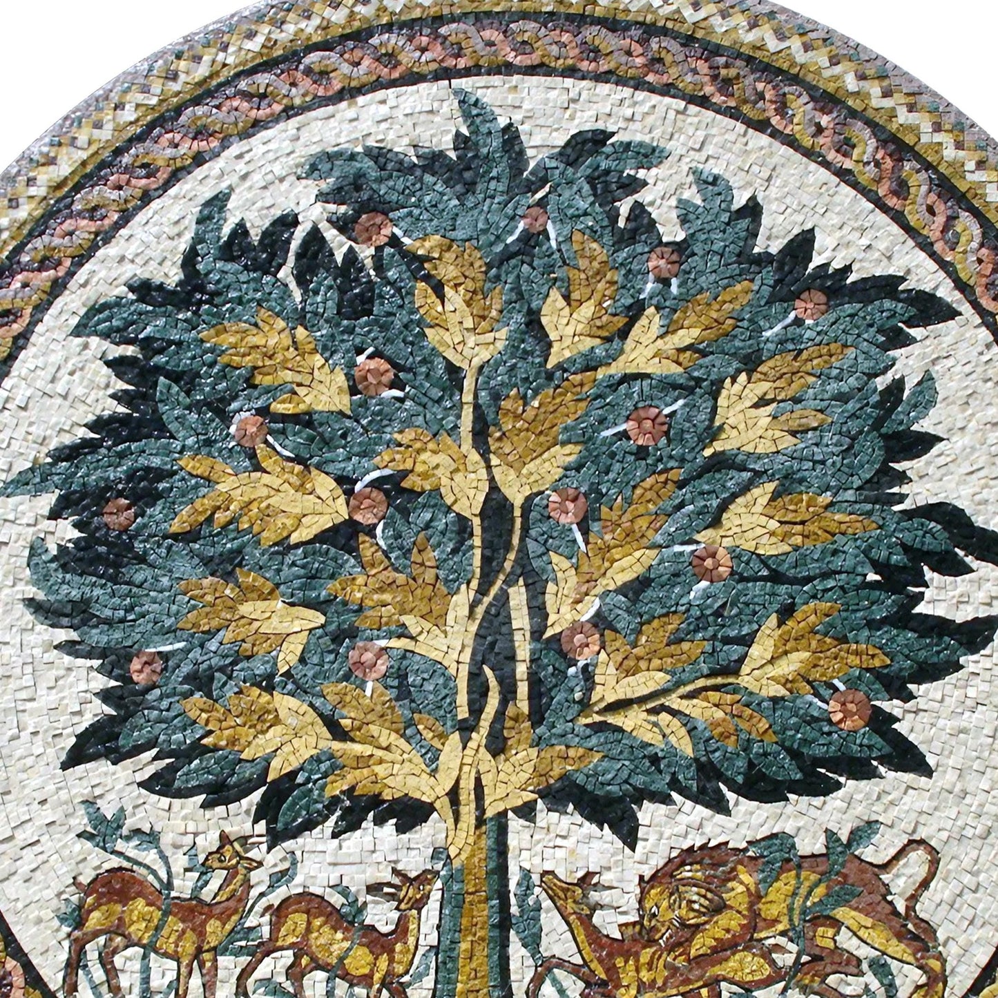 Handmade Tree of Life Marble Mosaic Art: Lion & Deer Backsplash