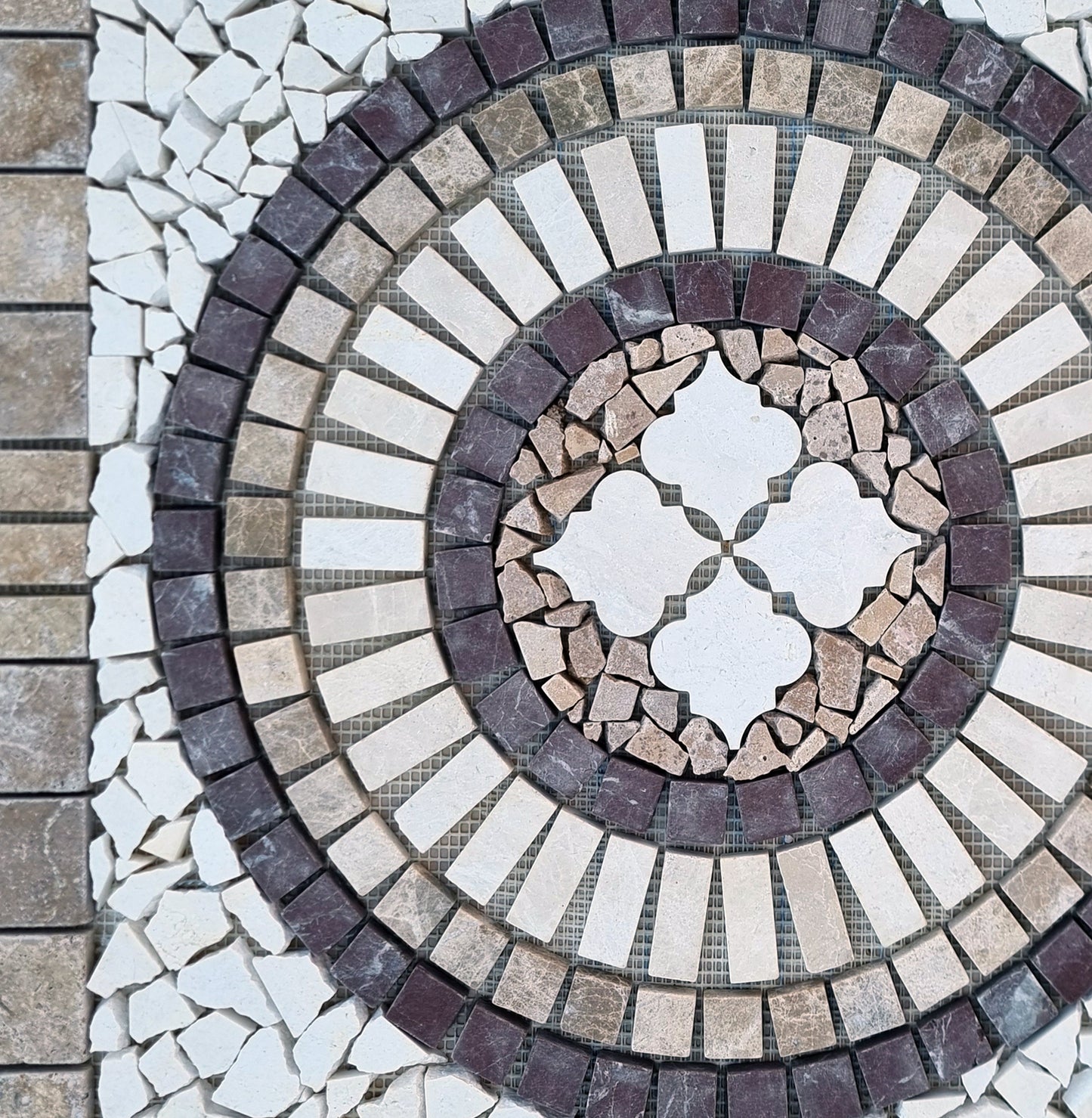 Handmade Marble Mosaic Medallion: Tropical Stone Art (24x24")