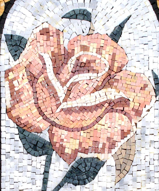 Handmade Pink Rose Marble Mosaic Wall Art: Floral Home Decor (36” x 18”)