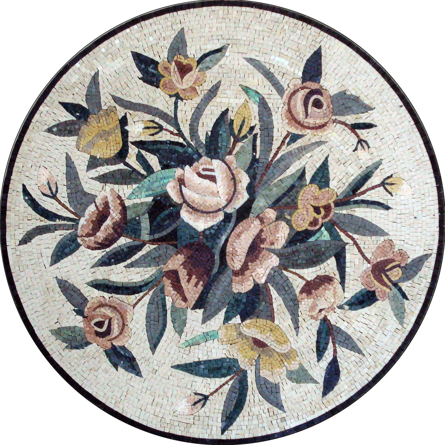 Floral Symphony - Handcrafted Mosaic Artwork featuring a Colorful Floral Medallion - Customization available